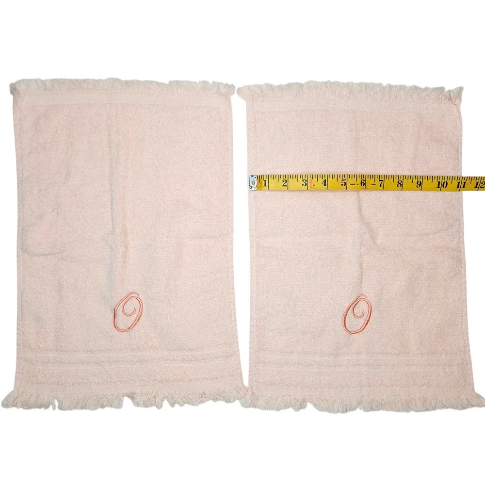 Vtg Cannon Peach Pink Cotton‎ Monogram Letter O Fringe Fingertip Towels Set of 2